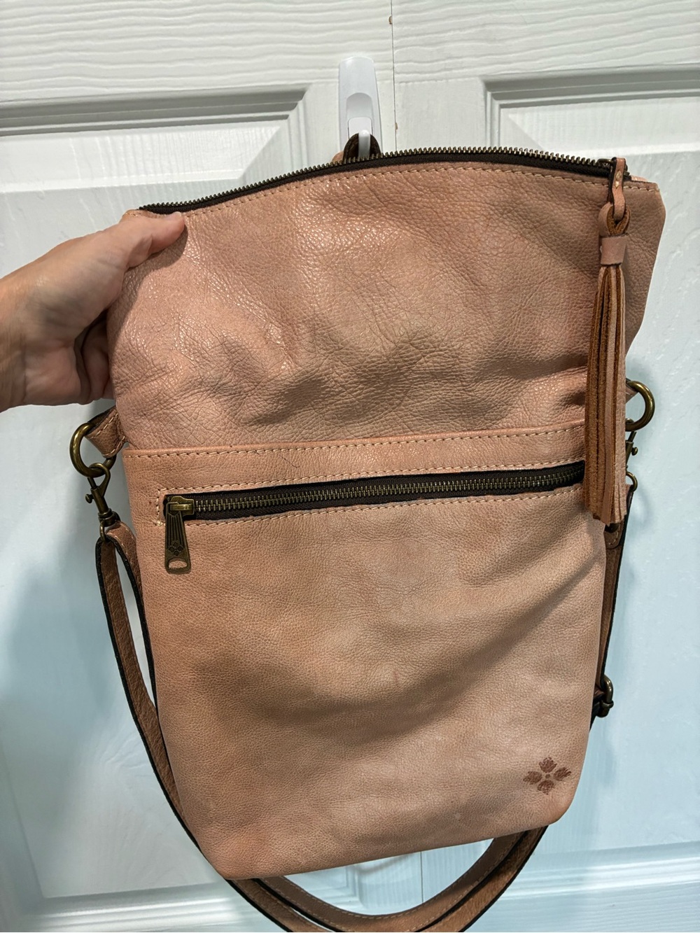 Patricia Nash Blush Tan Leather Convertible Bag with Tassel - Picture 2 of 12